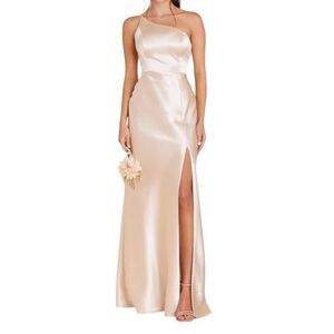 Birdy Grey Kensie Shiny Chanpagne One Shoulder Full Length Dress Small NWT